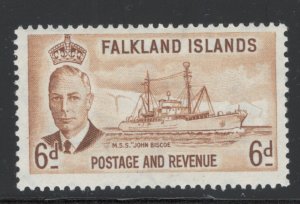 Falkland Islands 1952 King George V 6p Scott # 113 MH