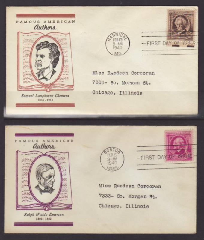 US 859-863 Authors 1940 Linprint S/5 Typed FDC