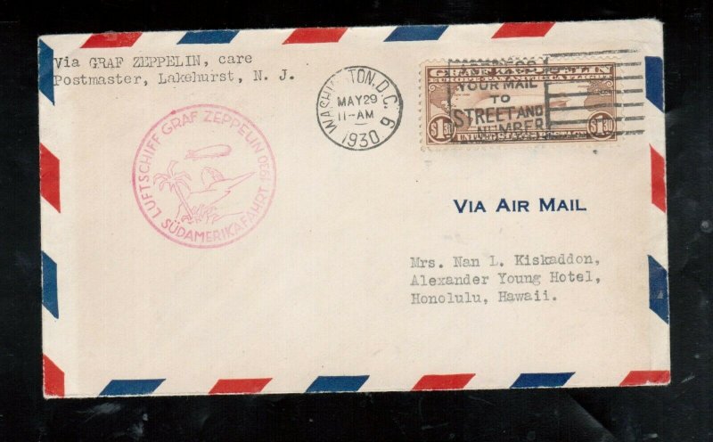 USA #C14 Very Fine Used On Graf Zeppelin Cover To Hawaii