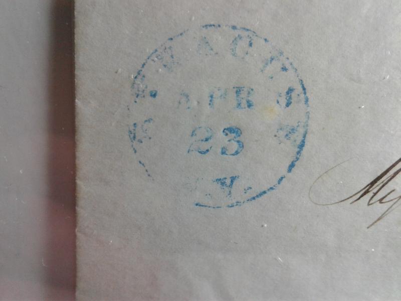 STAMPLESS  LETTER W/ BLUE CANCEL !!  AMERICAN POSTAL HISTORY 1849 !! WOW !!!!