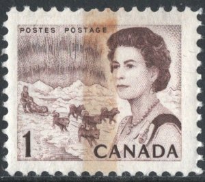 Canada SC#454p 1¢ Queen Elizabeth II, Northern Lights, Dog Sled Team (1967) MLH