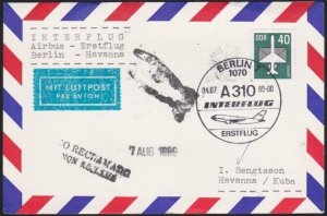 GERMANY 1989 first flight postcard Berlin to Havana .......................A6394