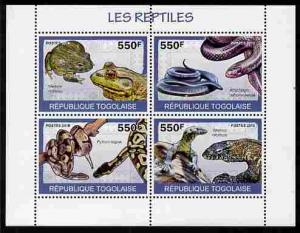 Togo 2010 Reptiles perf sheetlet containing 4 values unmo...