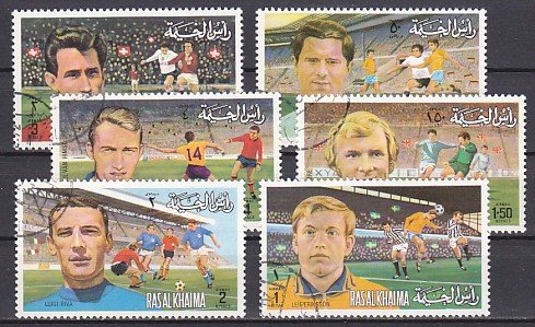 Ras al Khaima, Mi cat. 745-750 A. European Soccer Players issue. Canceled. ^