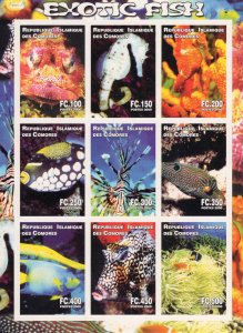 Comoro Islands 2000 EXOTIC FISH - MARINE LIFE Sheetlet (9) IMPERFORATED MNH