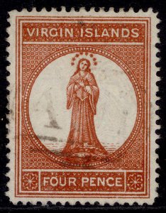 BRITISH VIRGIN ISLANDS QV SG36, 4d pale chestnut, FINE USED. Cat £65.