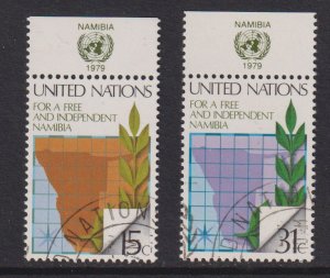 United Nations New York   #312-313 cancelled  1979 Namibia / map