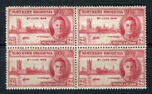 RHODESIA; 1946 early GVI Victory issue fine Mint hinged BLOCK of 4