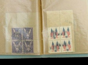 US Stamp Collection Blocks Used 40 Blocks (166 Stamps) in Vintage Block File