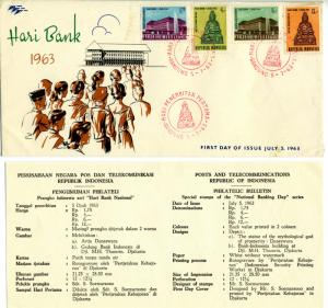1963 Indonesia First Day Cover Sc 604-607 w/ Insert National Banking Day FDC