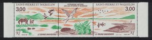 St. Pierre and Miquelon Horses Ducks Gulls Geese Birds 2v Strip 1987 MNH