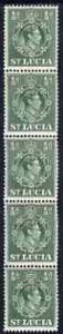 St Lucia 1938-48 KG6 1/2d green perf 14.5 x 14 coil strip...