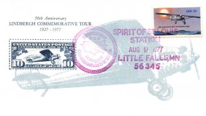 SPIRIT OF ST. LOUIS LINDBERGHANIA COMMEMORATIVE COVER AT LITTLE FALLS MN 1977