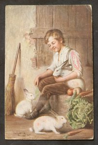 WW1 WWI Imperial German KRIEGSMARINE MARINE FELDPOST postcard boy w bunnies 1918
