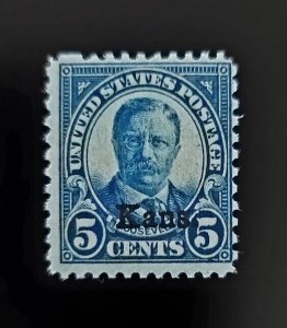 1929 5c Theodore Roosevelt, Kansas Overprint, Deep Blue Scott 663 Mint F/VF NH