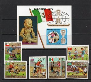 MANAMA 1970 SOCCER WORLD CUP MEXICO SET OF 6 STAMPS O/P & S/S IMPERF. MNH 