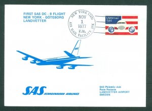 USA. F. Flight Cover 1977. SAS DC -8. New York - Goteborg, Landvetter. 31 Cent