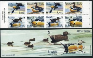 Finland-Aland 185e booklet of 2 blocks/4, MNH. WWF 2001. Polysticta stelleri.