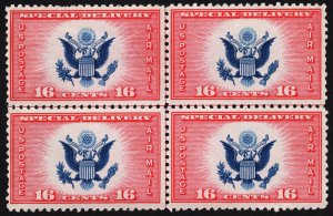 US CE2 MNH VF/XF 16 Cent Great Seal Dark Red  Airmail C/L Block of 4