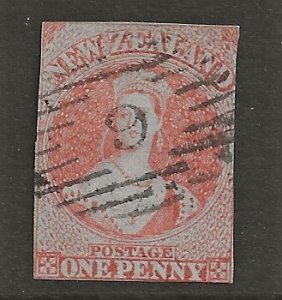 New Zealand  4  1855  one penny fine used