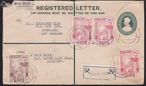 BURMA 1948 GVI Registered envelope uprated used TAVOYZOO to New Zealand....D6500