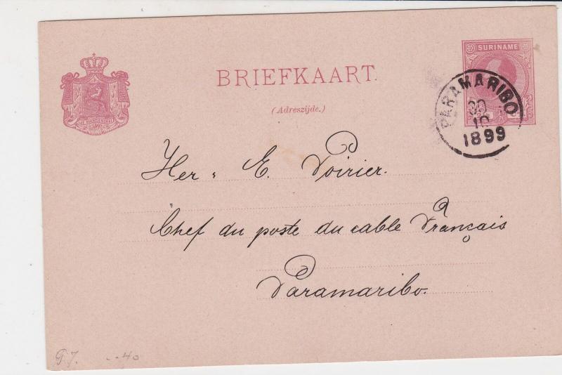 Suriname 1899 Paramaribo Cancel  Stamps Card ref 22356