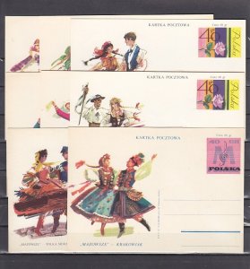Poland, 1963 issue. CP239-246. Local Dancers on 8 Postal Cards.^