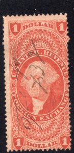 US 1862 $1 red Foreign Exchange Revenue, Scott R68c used, value = 75c