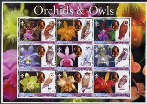 AFGHANISTAN - 2003 - Orchids & Owls - Perf 9v Sheet - M N H-Private Issue