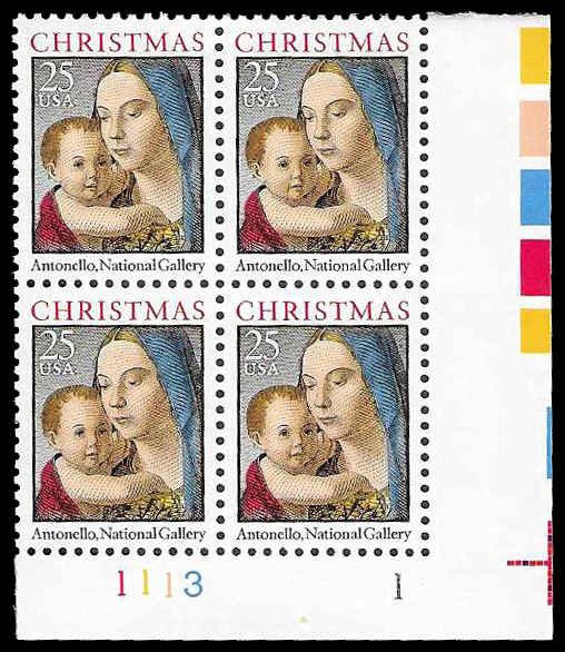 PCBstamps   US #2514 PB $1.00(4x25c)Christmas, Madonna & Child, MNH, (PB-4)
