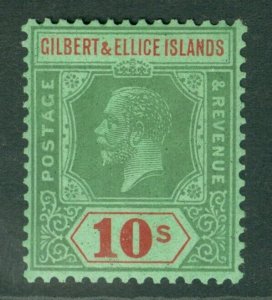 SG 35 Gilbert & Ellice 1922-27. 10/- green & red, watermark script. Fine...