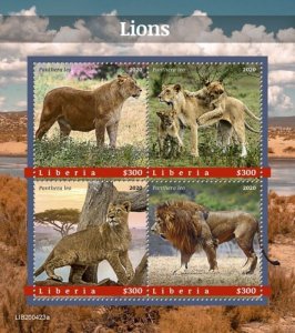 Liberia - 2020 Lions on Stamps - 4 Stamp Sheet - LIB200423a