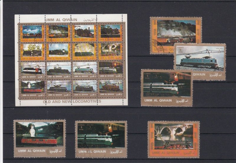 Umm Al Qiwain Various Trains Locomotives Stamps Ref 24882