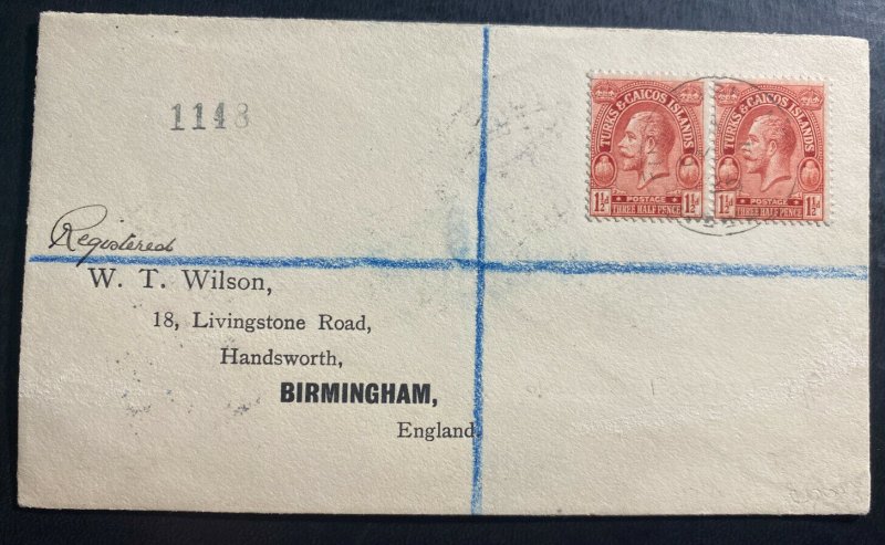 1926 Turks & Caicos Island Cover to Birmingham England Via New York 