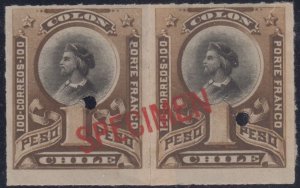CHILE 1878-99 COLUMBUS Sc 36 TOP VALUE PAIR OVPTD SPECIMEN HINGED MINT