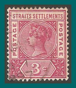 Straits Settlements 1895 Queen Victoria, 3c used  84,SG96