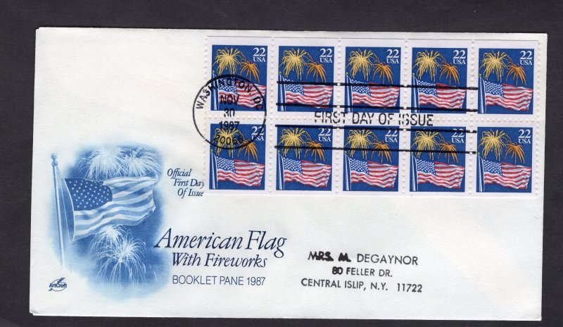 2276a Flag booklet pane/10, FDC ArtCraft addressed