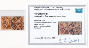 Prussia Mi 8a Pair – Hamburg 578, BPP Certified, Classic Numeral Cancel