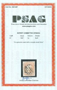 EDW1949SELL : USA 1867 Sc #67 XF, Used. Beautifully centered PSAG Cert Cat $1000