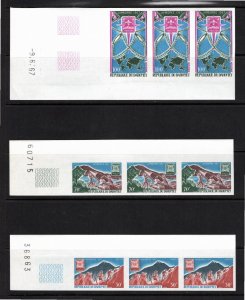 Dahomey 1967 MNH Sc 239-40, C59 IMPERFORATE STRIPS OF 3