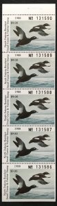 US MNH #ND50a Booklet Strip of 5 North Dakota State Duck Stamp Hunter L37