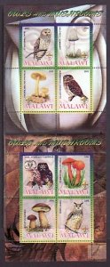 Malawi, 2008 Cinderella issue. Owls & Mushrooms on 2 sheets of 4.