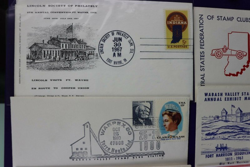 Indiana Mutliple Stamp Exhibition & Shows Lot of 6 Philatelic Expo Cachet Covers