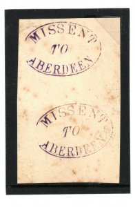 GB Scotland Cut Piece Two Strikes Violet Oval *MISSENT TO ABERDEEN* c1850 A185 