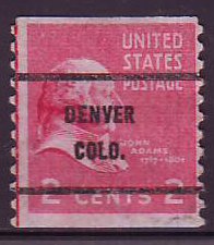 Denver CO, 841-61 Bureau Precancel, 2¢ coil J. Adams