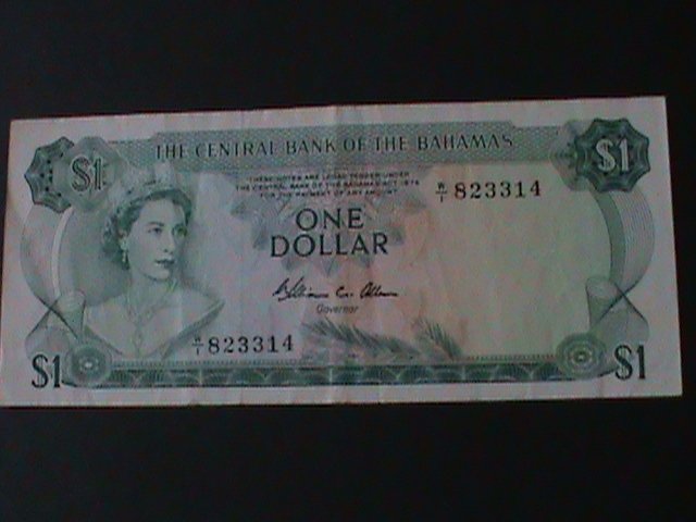 ​BAHAMAS-1974-CENTRAL BANK-$1 DOLLAR-NEAR UNCIR- NOTE- VF-50 YEARS OLD-