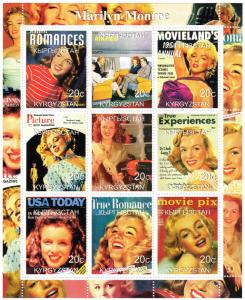 Kyrgyzstan 2000 MARILYN MONROE Early Pictures Sheetlet #3 (9) MNH
