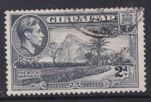 1940 GIBRALTAR SG:124ab KING GEORGE VI - 2d GREY, P13.5 WATERMARK SIDEWAYS USED 