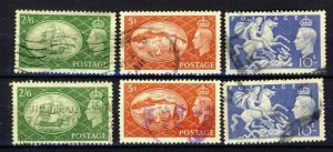 6x Great Britain George VI used stamps 2 of each 2'6-5'-10'