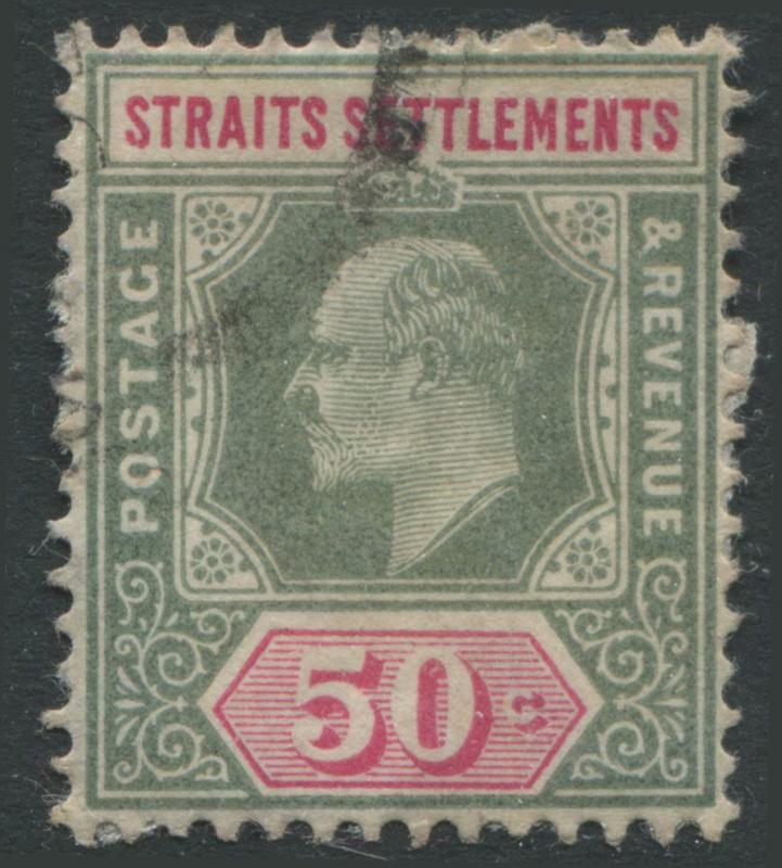 Straits Settlements KEVII 1902 50 cents green & carmine rose used